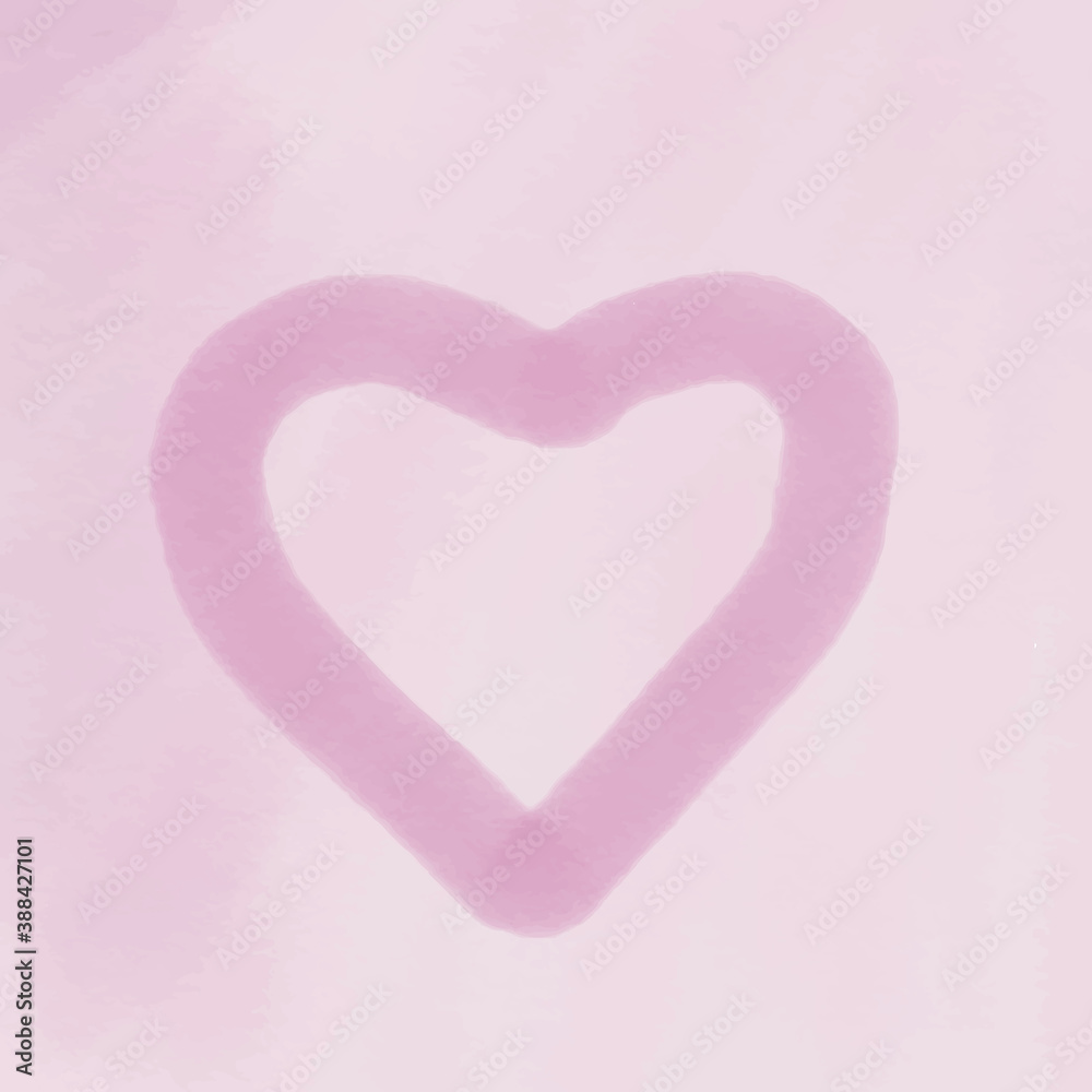 heart on pink background. imitation of watercolor texture, digital vector. wallpaper, frame, border, place for text, copy space, backdrop abstraction blurry.