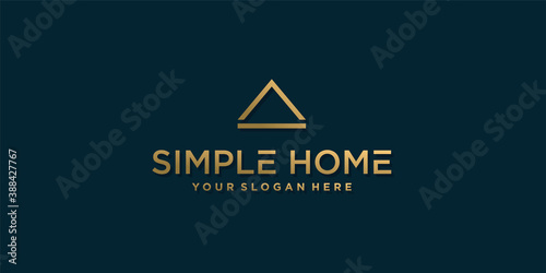 Simple house logo with golden modern minimalist concept Premium Vector