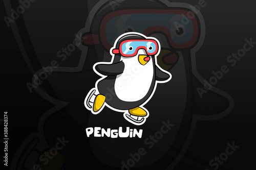 Penguin esport mascot design. Ice skating