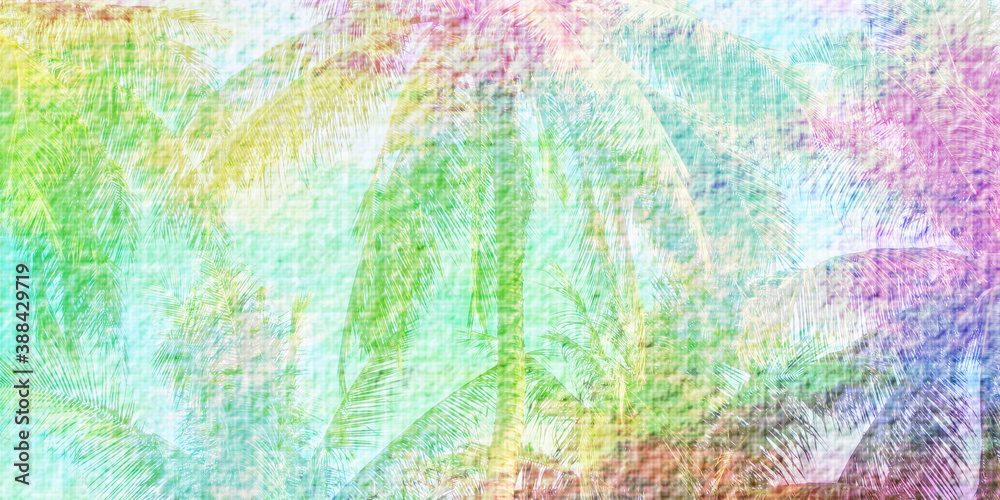 coconut tree on multi color background . abstract coconut leaves pattern on gradient multi coclor  on canvas texture background