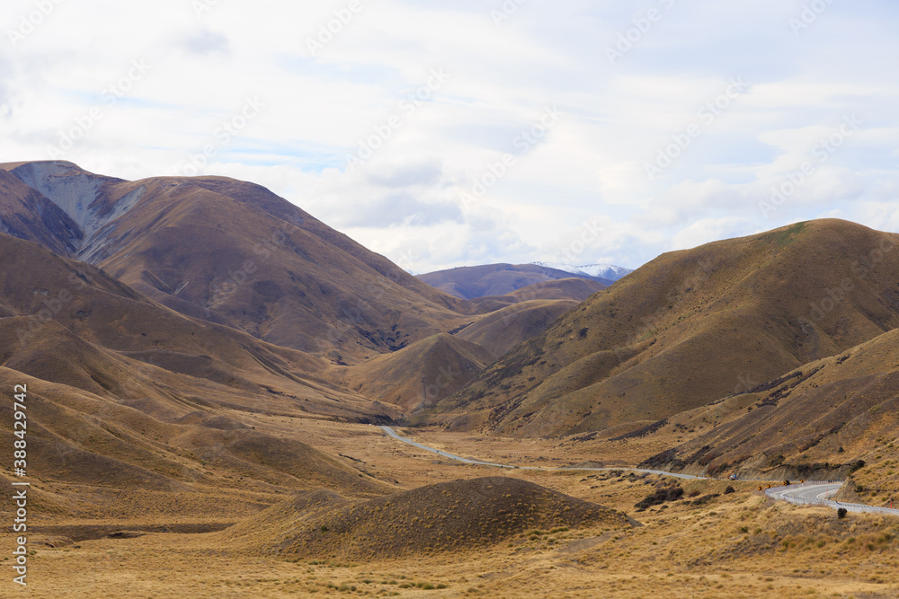 The amazing view in a sunny day taken from the View Point of Lindis Pass in the South Island of New Zealand.