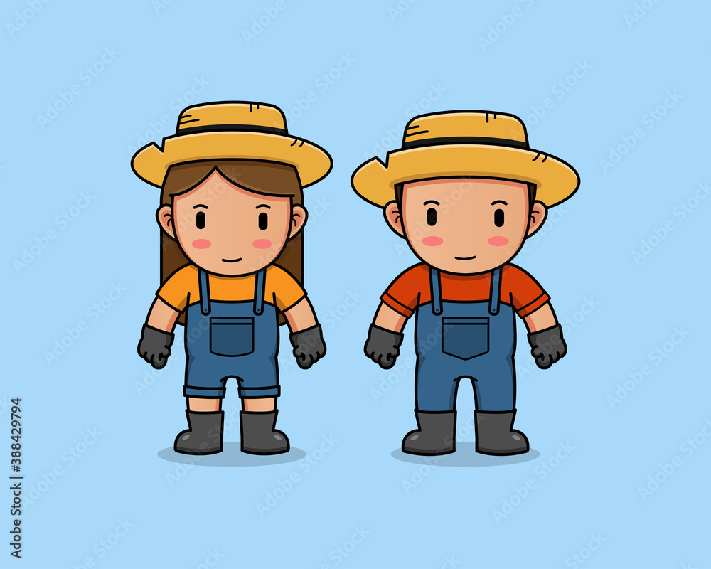A couple farmer with straw hat
