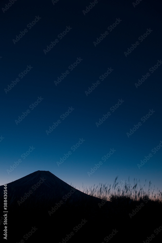 朝霧高原から夜明けの富士山