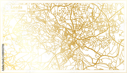 Leeds England City Map in Retro Style in Golden Color. Outline Map.