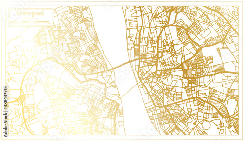 Liverpool England City Map in Retro Style in Golden Color. Outline Map.