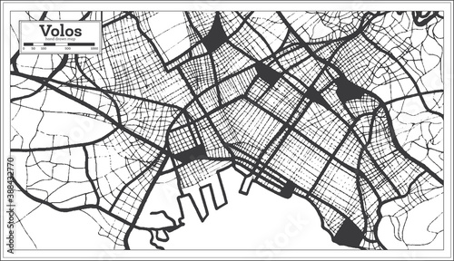 Volos Greece City Map in Black and White Color in Retro Style. Outline Map.