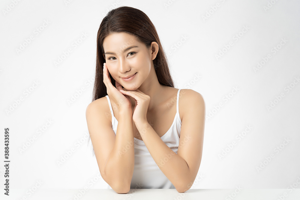 Beautiful young asian woman with clean fresh skin on white background, Face care, Facial treatment, Cosmetology, beauty and spa, Asian women portrait Beautiful young asian woman with clean fresh skin on white background, Face care, Facial treatment, Cosmetology, beauty and spa, Asian women portrait