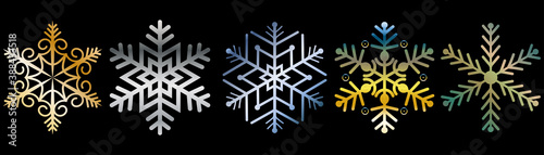 Beautiful metallic snowflake vector set for cards, invitation, backgrounds, holiday party and other