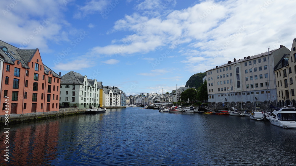 City Separated by River in Alesund, Norway