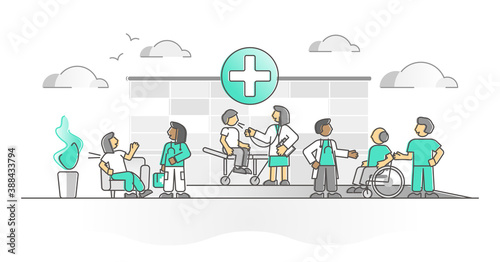 Hospital as healthcare medical ambulance or clinic monocolor outline concept