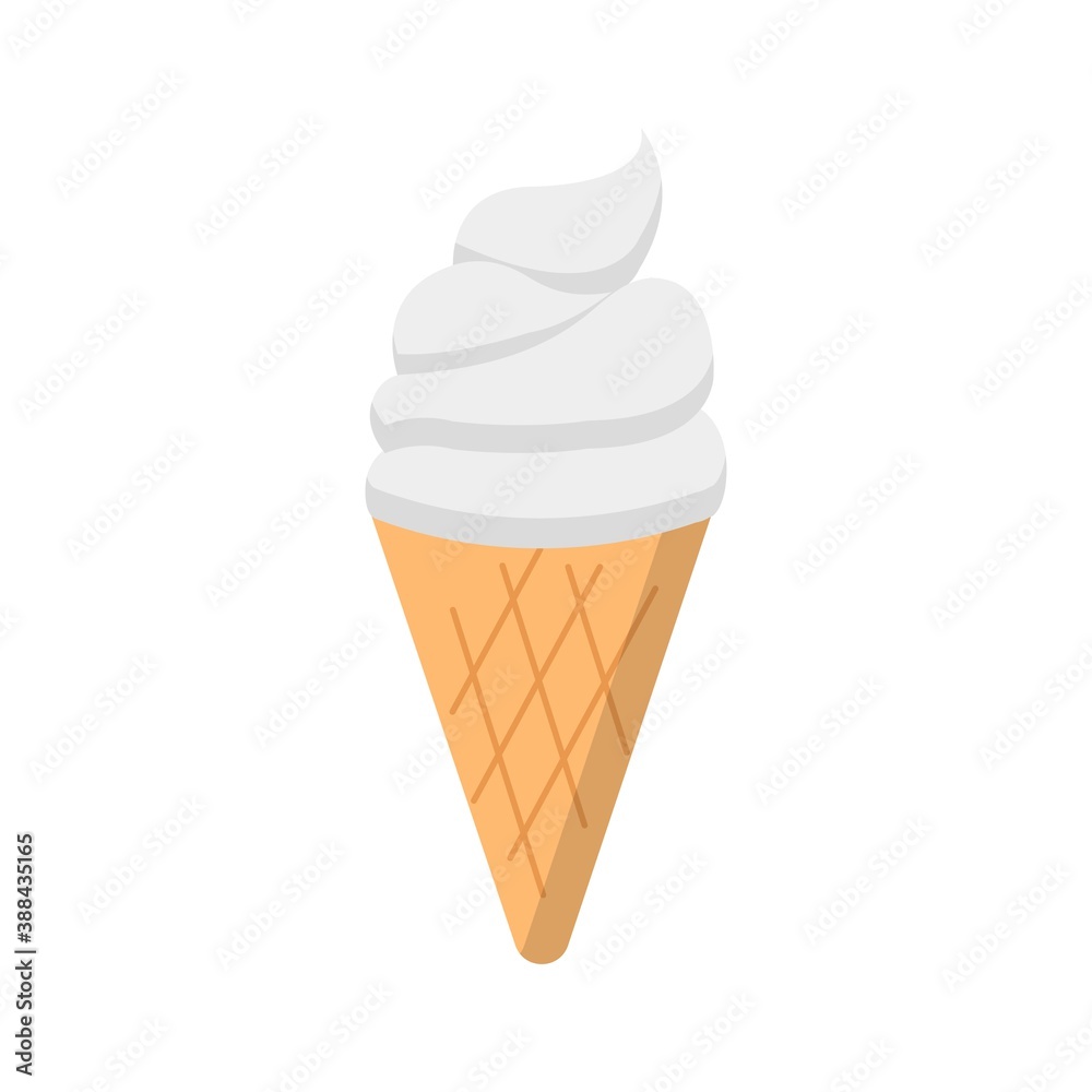 White milk ice cream with cone, cartoon comic illustration