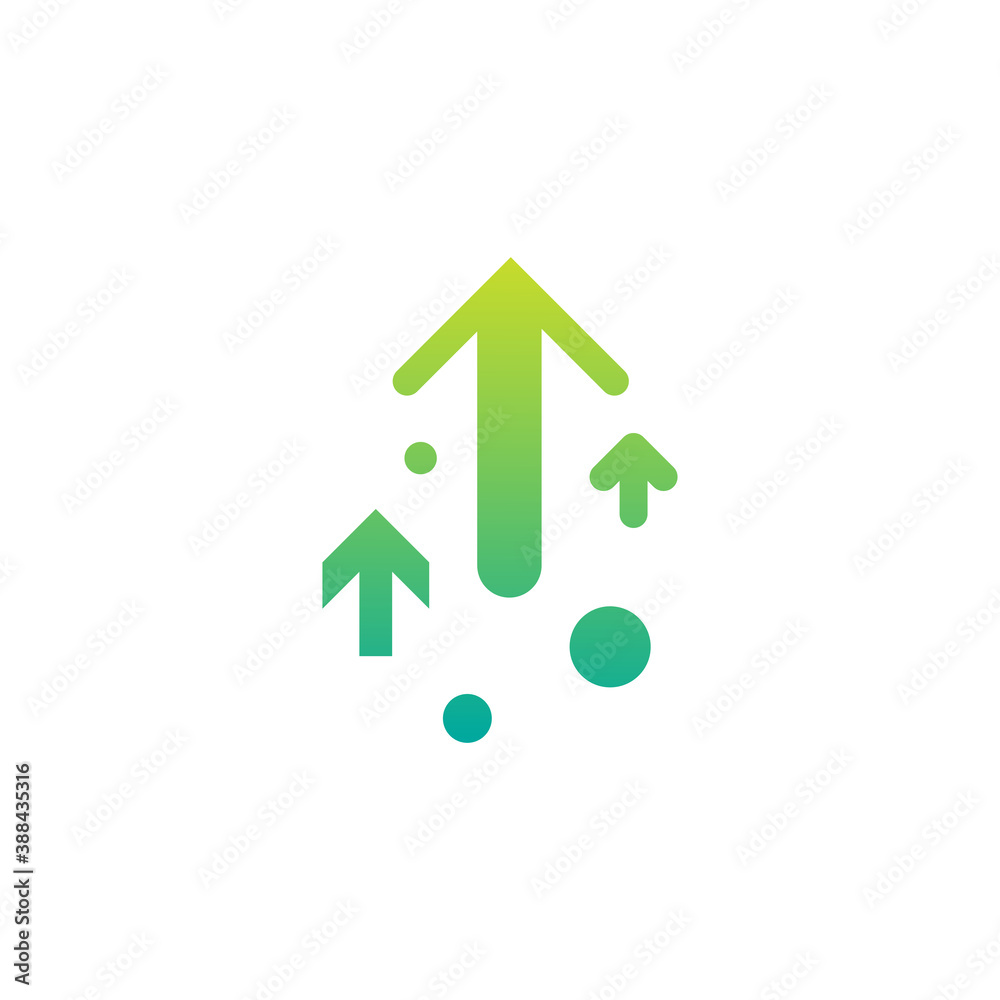 three green arrows up with dots on white background. Launch, upgraid icon. three green arrows up with dots on white background. Launch, upgraid icon.