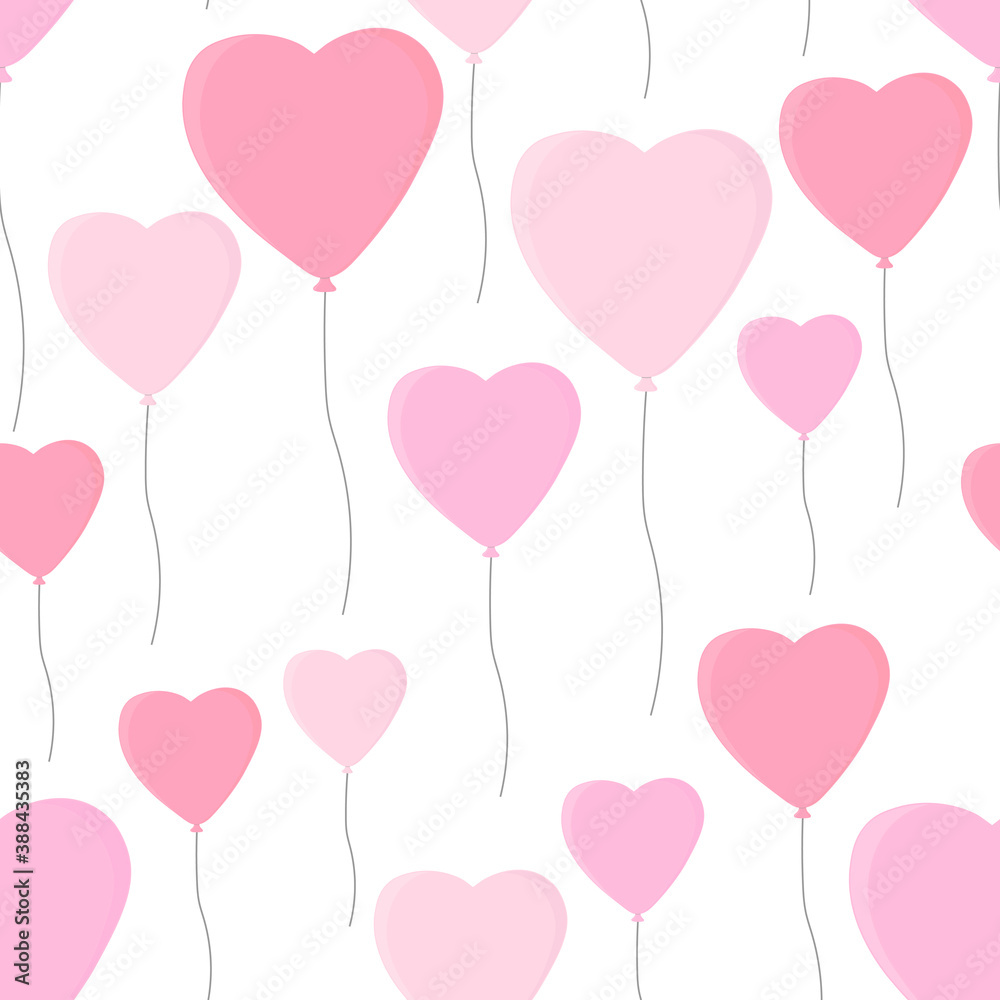 Seamless pattern heart balloons Valentine's Day vector illustration