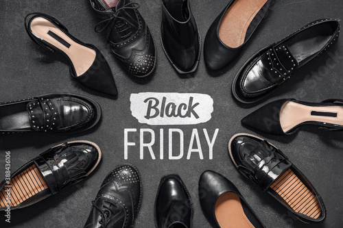 Female shoes and text "Black Friday" on dark background
