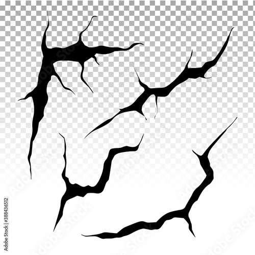 Ground cracks set. Earthquake and ground cracks, hole effect, craquelure and damaged wall texture. Vector illustrations earthquake, crash, destruction.