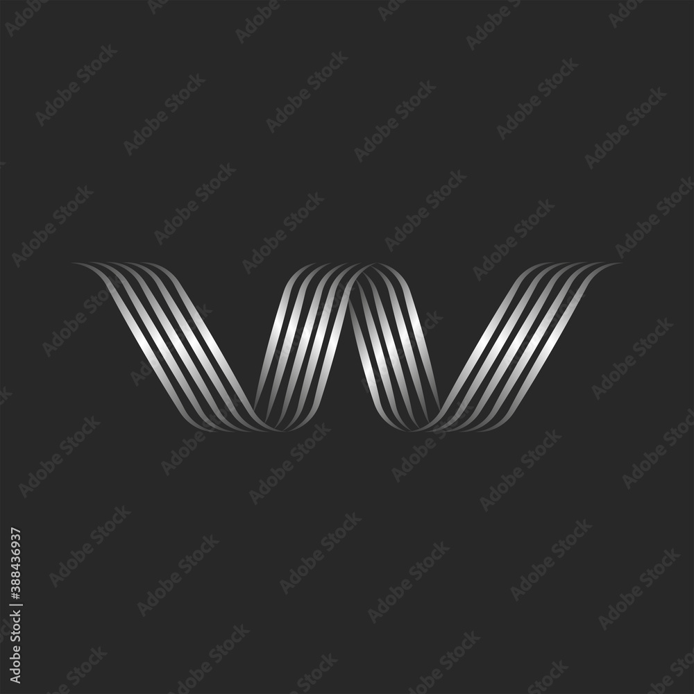 Monogram letter W initial logo calligraphic emblem, minimal style thin smooth curves, wave shape decoration