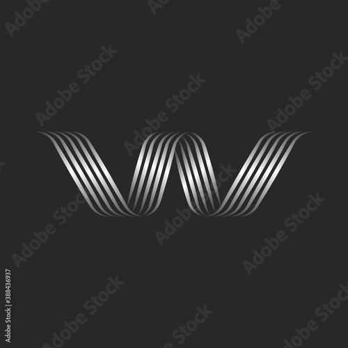 Monogram letter W initial logo calligraphic emblem, minimal style thin smooth curves, wave shape decoration