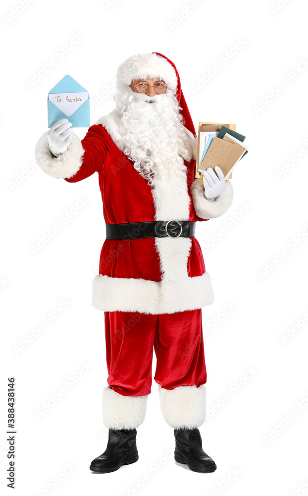 Santa Claus with letters on white background Santa Claus with letters on white background