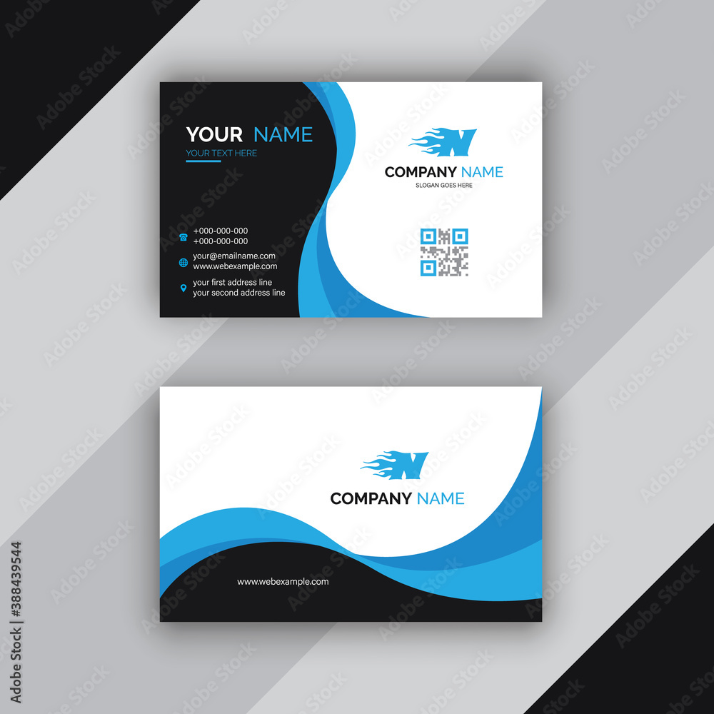 blue and black modern creative business card and name card, horizontal simple clean template vector design