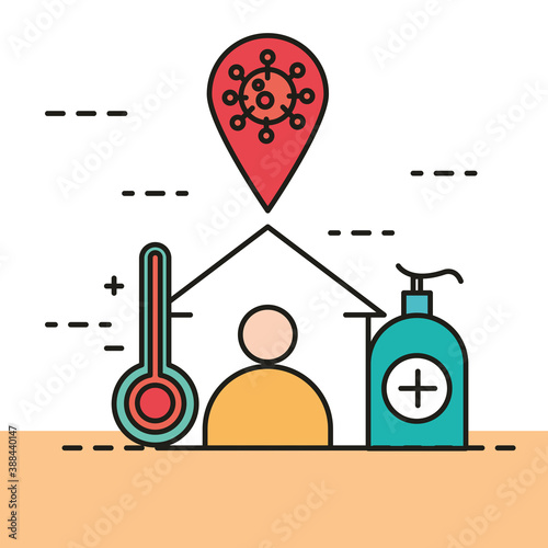 virus protection, stay at home, hand dispenser with sanitizer gel line and fill icon