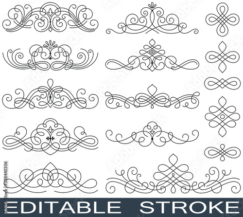 Ornate line drawing vector set, editable stroke