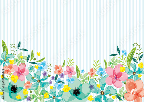 水彩風のカラフルな花の素材セット