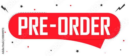 Pre-Order Sale banner design template, discount tag, vector illustration