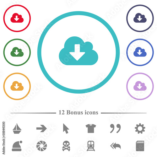 Cloud download flat color icons in circle shape outlines