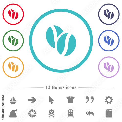 Coffe beans flat color icons in circle shape outlines