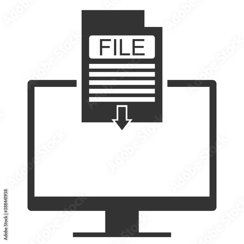 Downloading a file to your computer. File download icon on computer. Vector illustration.