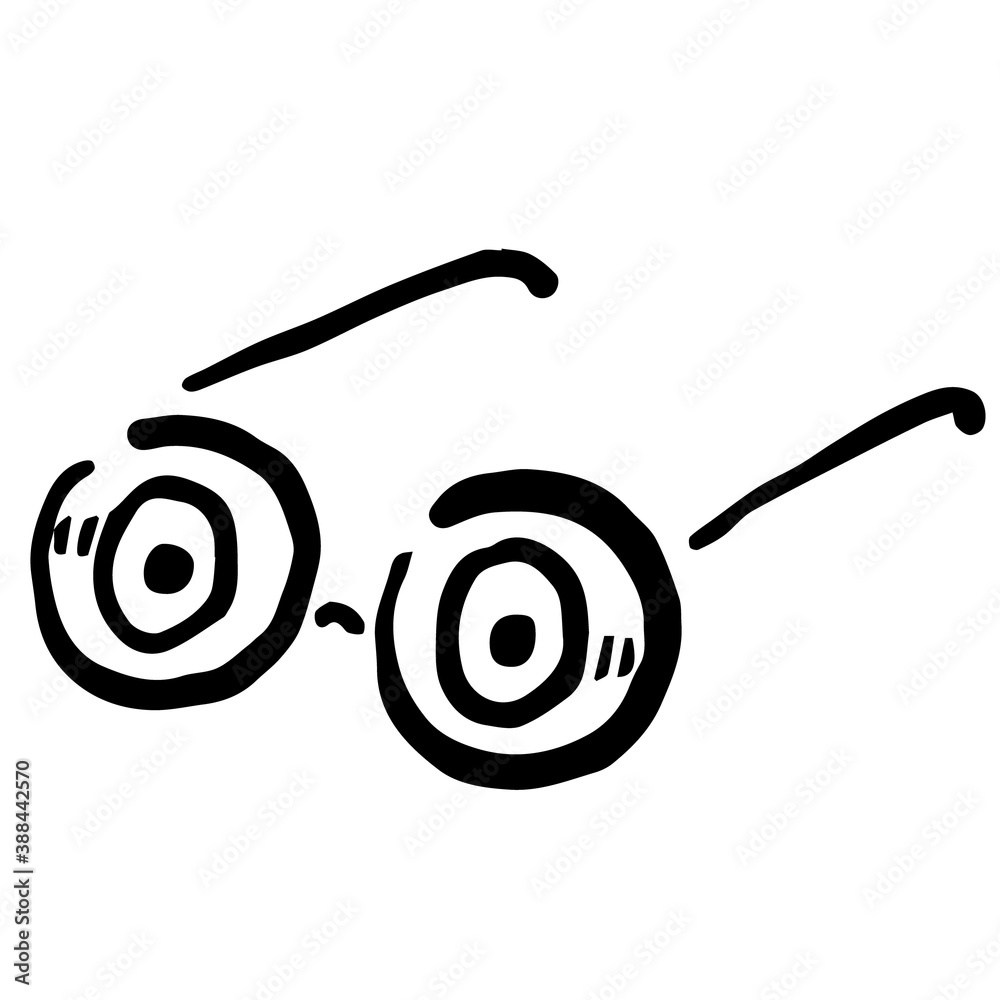 Naklejka premium Eyeglasses with Human Eyes: Doodle Icon: Hand drawn vector Icon like woodblock print