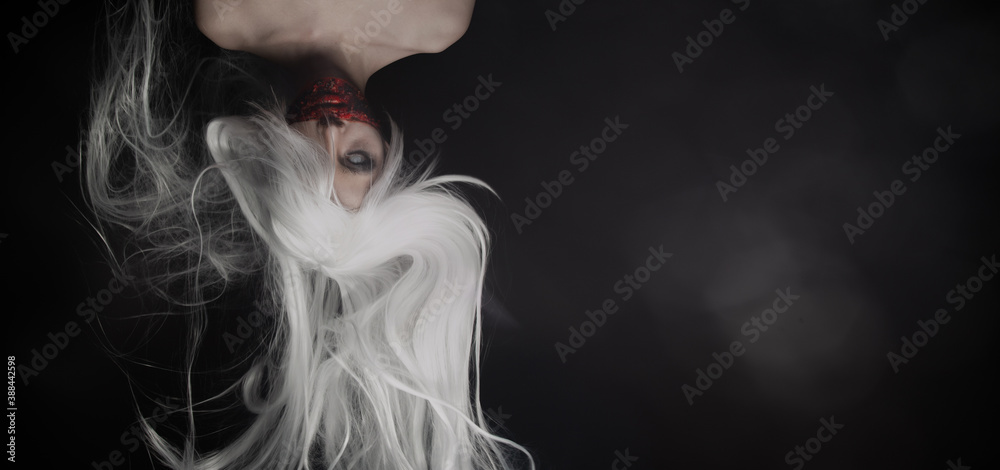 Fototapeta premium Ghost Fashion make up Woman halloween background empty copy space