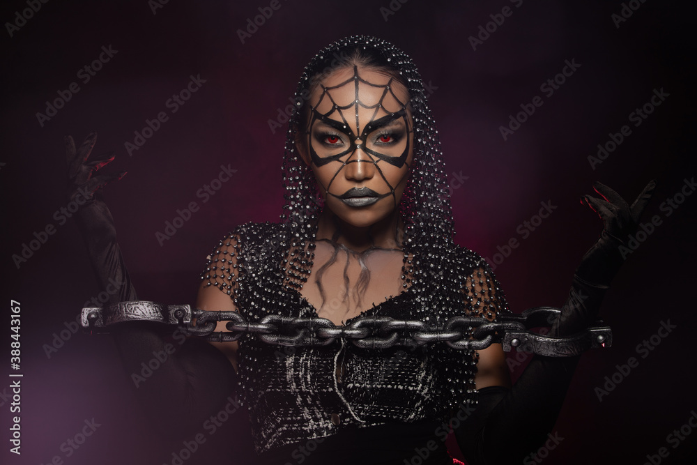 Ghost Fashion make up Woman halloween background empty copy space Ghost Fashion make up Woman halloween background empty copy space
