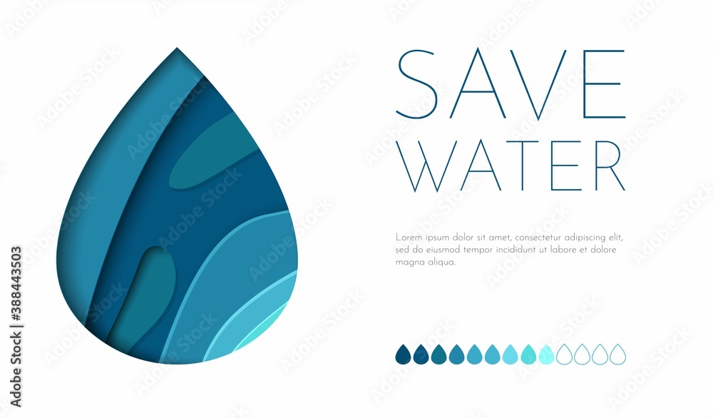 Vector blue paper water drop paper cut design. Paper art style. Vector blue paper water drop paper cut design. Paper art style.