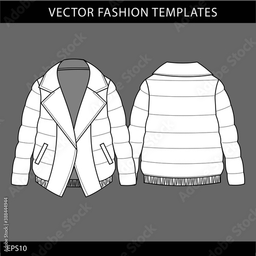  puffer coat front and back view. jacket isolated.