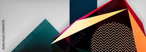 Low poly 3d geometric shapes, minimal abstract background. Vector illustrations for covers, banners, flyers and posters and other
