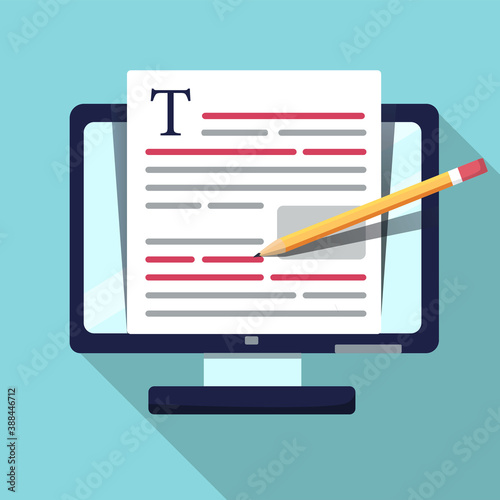 Online education writing and storytelling, copywriting concept, word document editing, distance learning, illustration. Error correction. vector illustration in flat style. icon.