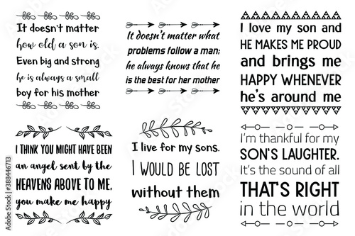 Set of Calligraphy sayings for print. Vector Quotes about Baby boy, child, kids and parents