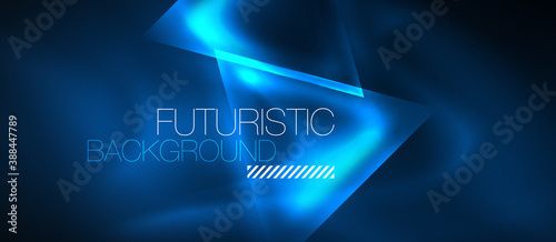 Neon geometric abstract background. Triangles with color glowing light effects in the dark. Vector illustration for covers, banners, flyers and posters and other