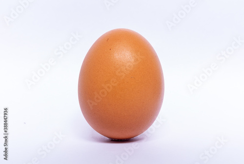 Egg Isolated. Chicken Egg on White Background. Highly Retouched Closeup. Full Depth of Field. Single Brown Egg Absolute Sharpness High Resolution and Quality Image.