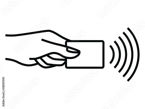 Payment by Bank card. Contactless payment, credit card. Vector icon of wireless NFC and contactless PayPass technology. Vector illustration isolated on a white background for design and web.