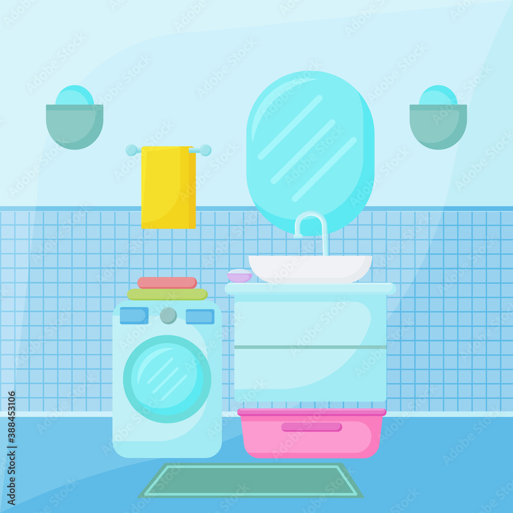 Vector interior illustration in flat style. Bathroom with furniture. Bathroom interior. Vector interior illustration in flat style. Bathroom with furniture. Bathroom interior.
