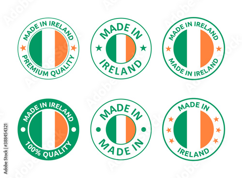 made in Ireland labels set, Republic of Ireland product emblem