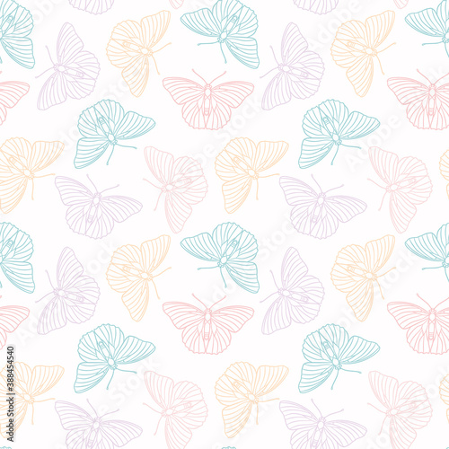 Vector pastel butterflies seamless repeat pattern background. Colorful pastel swallowtail butterflies. Vector pastel butterfly pattern background.