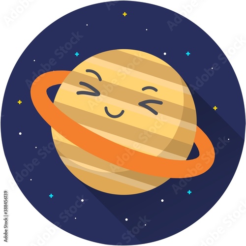 Saturn   Planet Vector Icon Illustration. Planet icon, flat vector graphic illustration on dark space background. Flat cartoon style suitable for web landing page, banner, sticker, background.