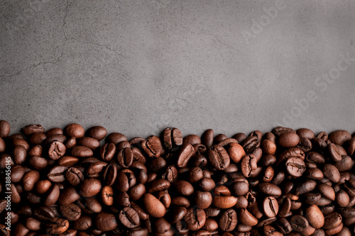 Coffee beans frames at dark gray background. Copy space © lelechka