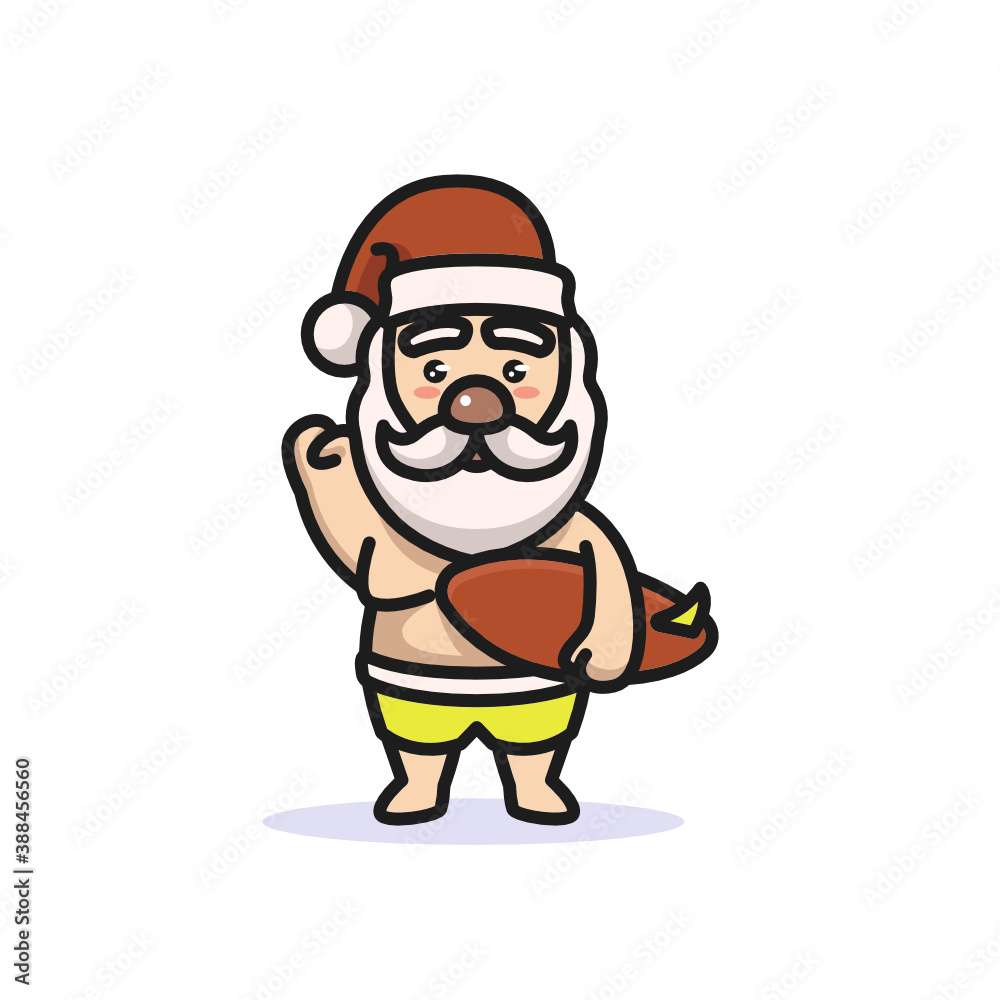 Cute Santa with surfing costume