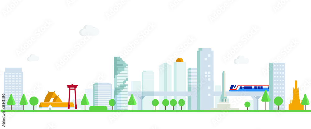 city scape of Bangkok Thailand  in 2D flat style
