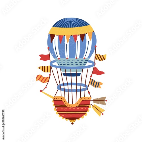 Colorful vintage hot air balloon isolated on white background. Hand drawn aer...