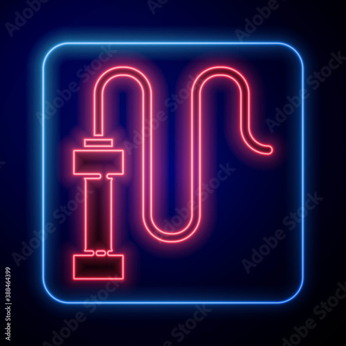 Glowing neon Braided leather whip icon isolated on blue background. Vector.
